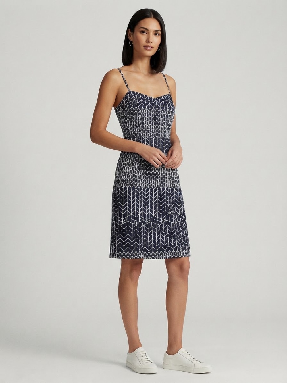 Gap Blue White Chevron Pattern Spaghetti Strap Midi Summer Dress Size 6 w Pocket